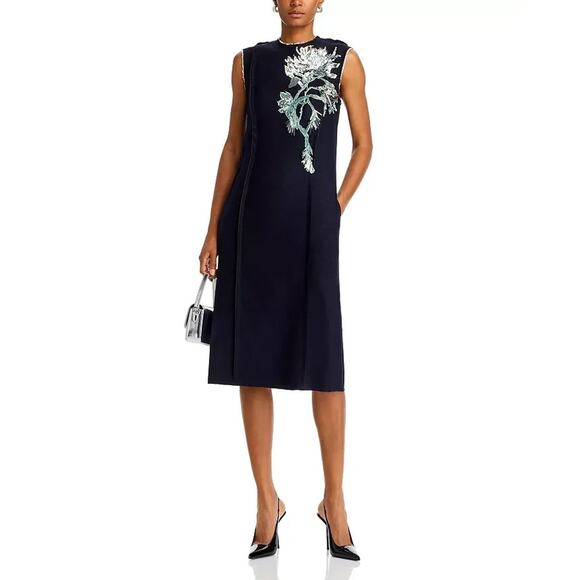 Jason Wu Collection Floral Embroidered MIDI Dress, Navy, Size 4 0126 - Picture 2 of 5